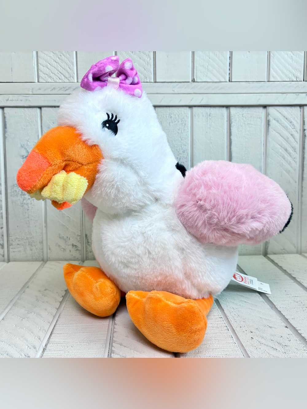 Fiesta Toy Pink Seagull With Curly Fry And Polka Dot Bow Plush Toy Cute Plushie